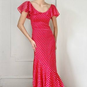 Vintage Red Polka Dot Maxi Dress
